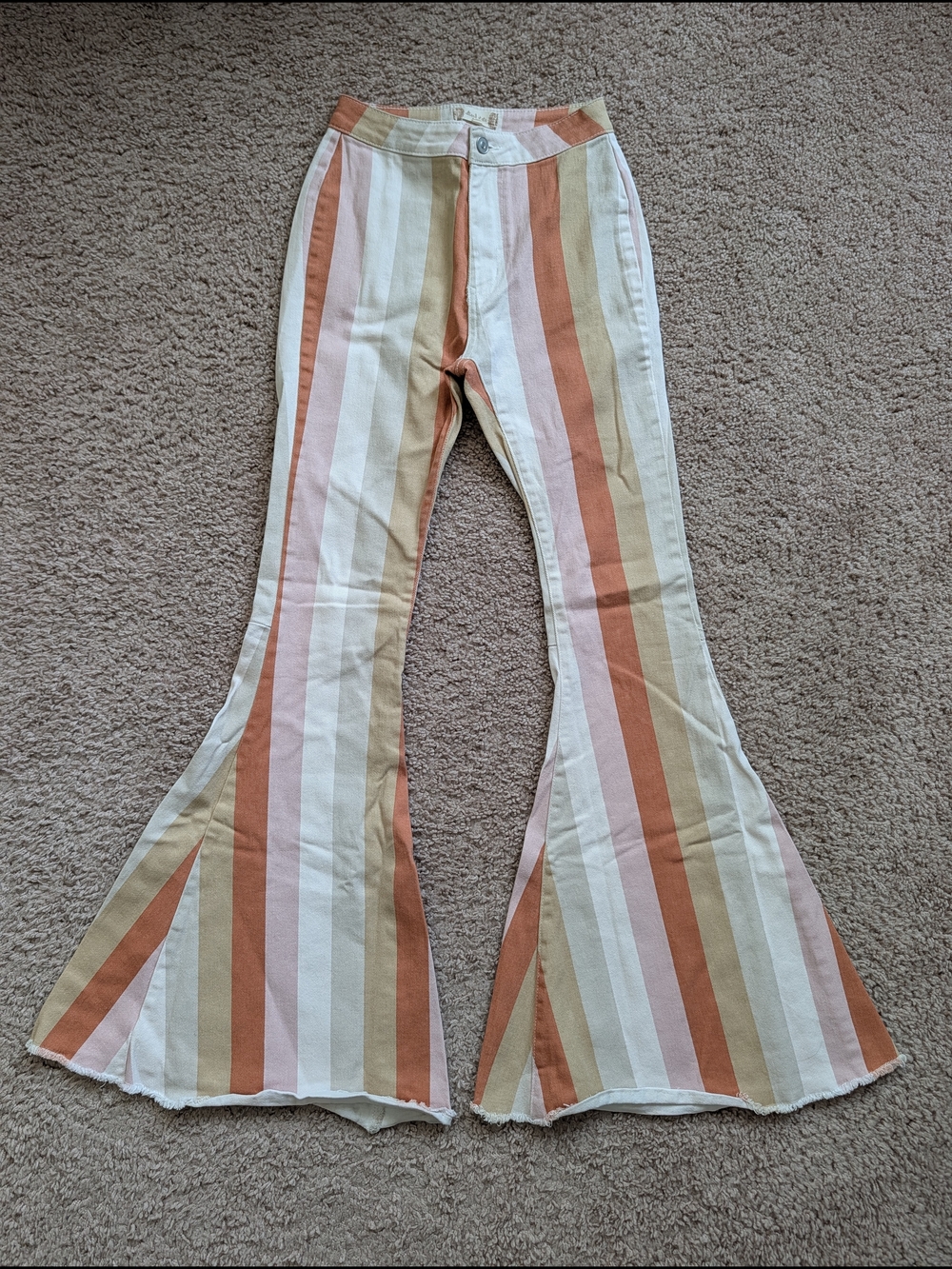 Altar'd State Womens White Pink Striped Boho Retro Flare Bell Bottom Pants XS
